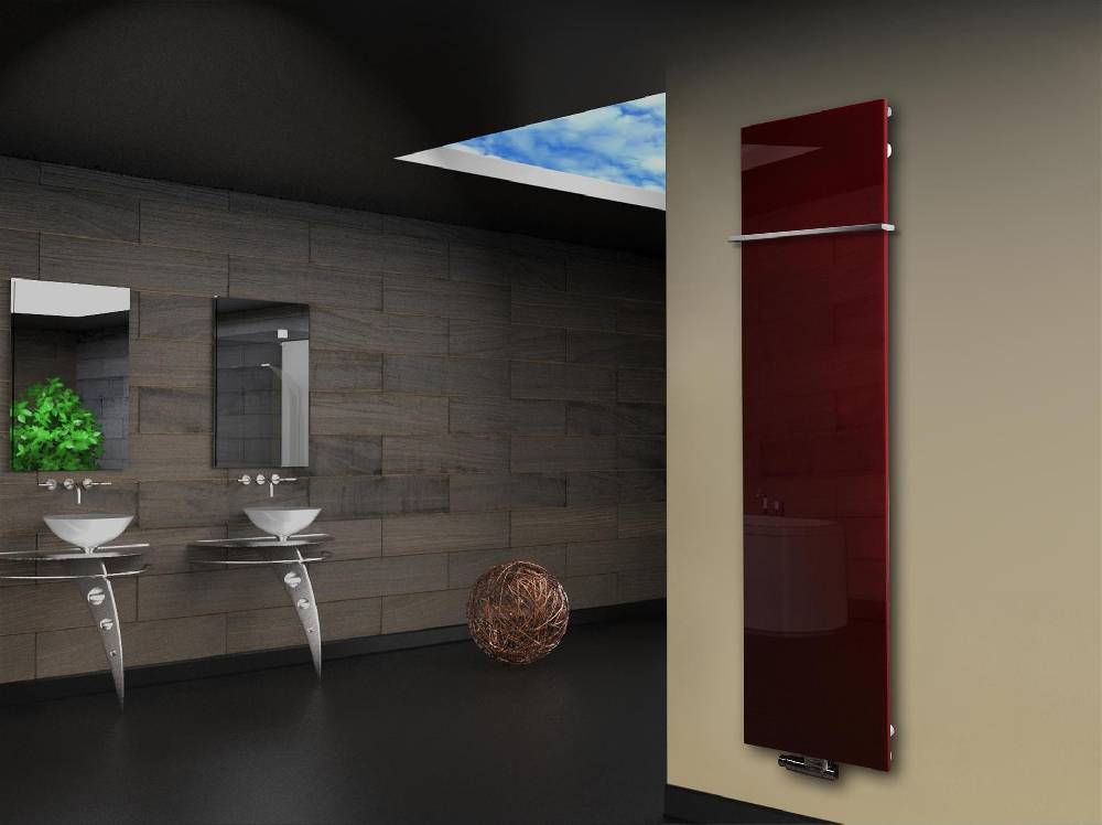 Szagato Badheizkörper mit Glas Design Montevideo 3 Glasfront 180x47cm 1118Watt rot +1 Halter 15mm SZAGATO Designheizkörper Handtuchheizkörper Mittelanschluss Rabatt