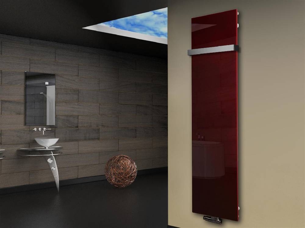 Szagato Badheizkörper mit Glas Design Montevideo 3 Glasfront 180x47cm 1118Watt rot +1 Halter 50mm SZAGATO Designheizkörper Handtuchheizkörper Mittelanschluss Günstig kaufen