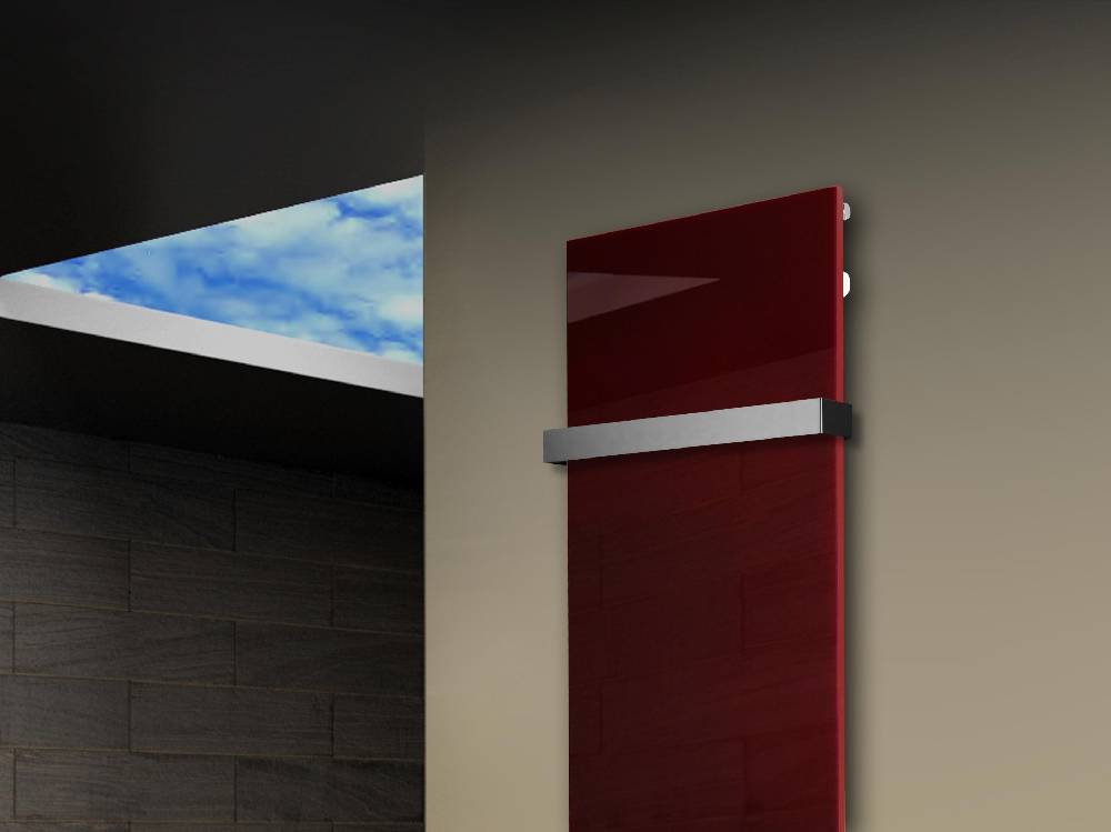 Szagato Badheizkörper mit Glas Design Montevideo 3 Glasfront 180x47cm 1118Watt rot +1 Halter 50mm SZAGATO Designheizkörper Handtuchheizkörper Mittelanschluss Günstig kaufen