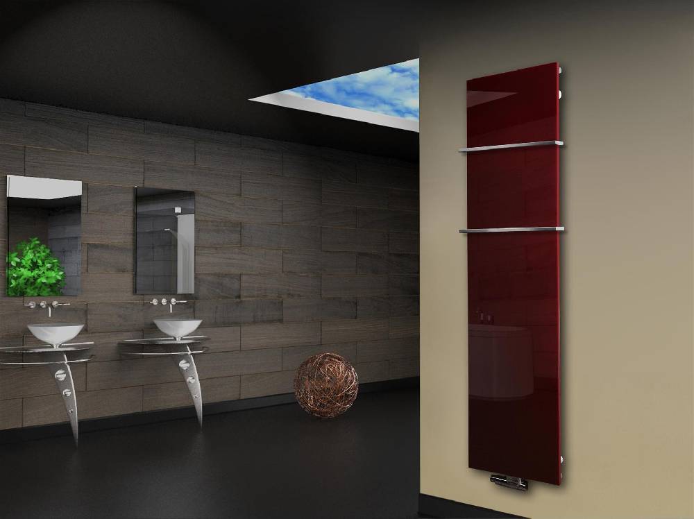 Szagato Badheizkörper mit Glas Design Montevideo 3 Glasfront 180x47cm 1118Watt rot +2 Halter 15mm SZAGATO Designheizkörper Handtuchheizkörper Mittelanschluss Versandkostenfrei