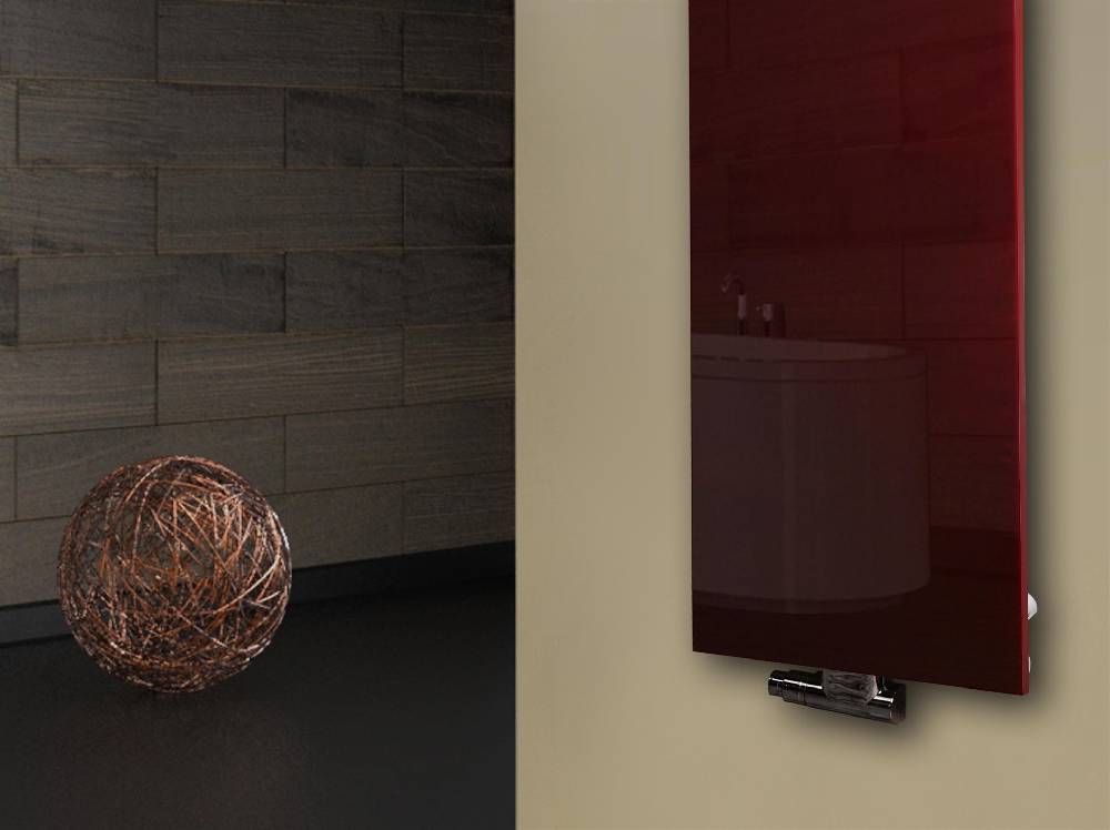 Szagato Badheizkörper mit Glas Design Montevideo 3 Glasfront 180x47cm 1118Watt rot +2 Halter 15mm SZAGATO Designheizkörper Handtuchheizkörper Mittelanschluss Versandkostenfrei