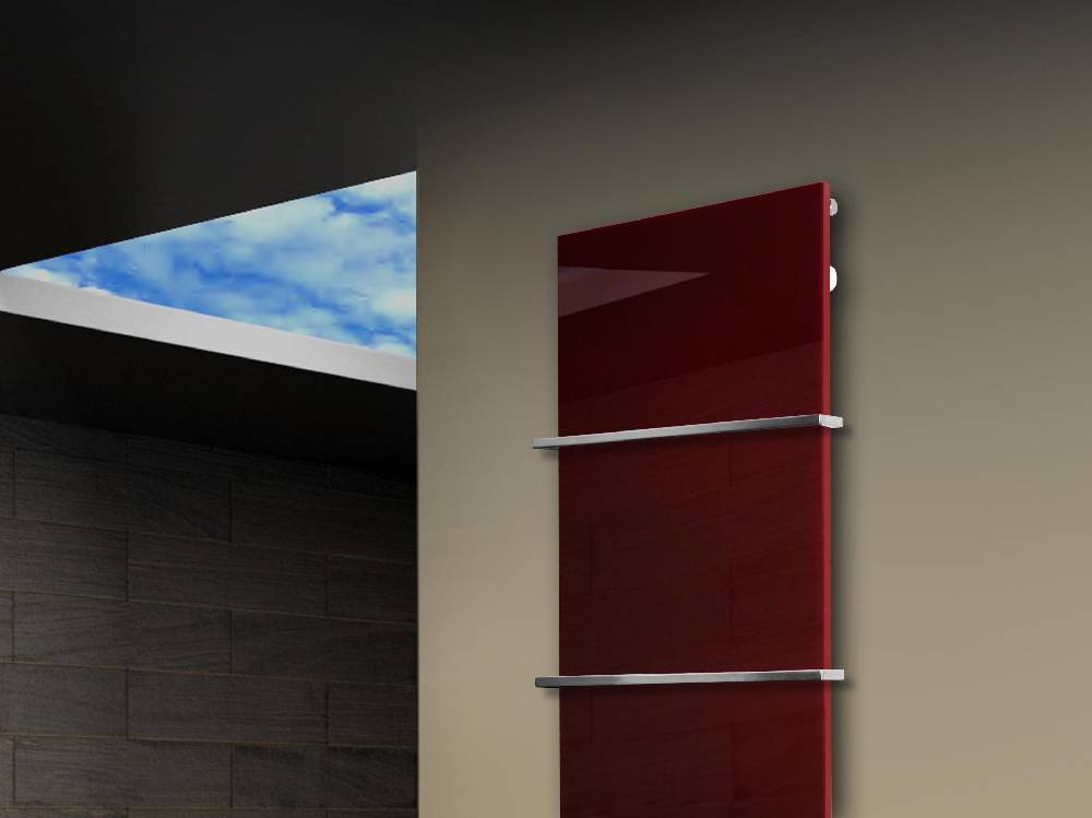 Szagato Badheizkörper mit Glas Design Montevideo 3 Glasfront 180x47cm 1118Watt rot +2 Halter 15mm SZAGATO Designheizkörper Handtuchheizkörper Mittelanschluss Versandkostenfrei