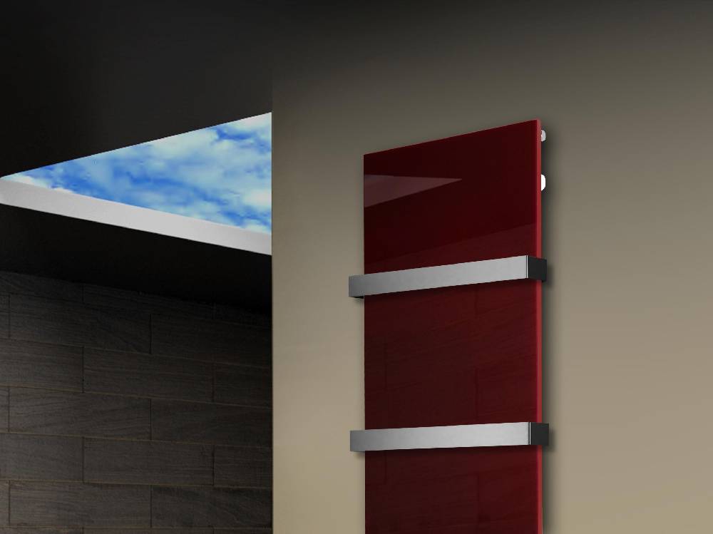 Szagato Badheizkörper mit Glas Design Montevideo 3 Glasfront 180x47cm 1118Watt rot +2 Halter 50mm SZAGATO Designheizkörper Handtuchheizkörper Mittelanschluss Großer Ausverkauf