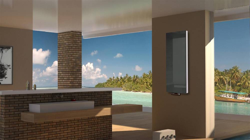 Szagato BADHEIZKÖRPER mit Glas Montevideo 5 Glasfront 120x47cm 1458 Watt anthrazit SZAGATO DesignHeizkörper Handtuchheizkörper Mittelanschluss Handtuchwärmer