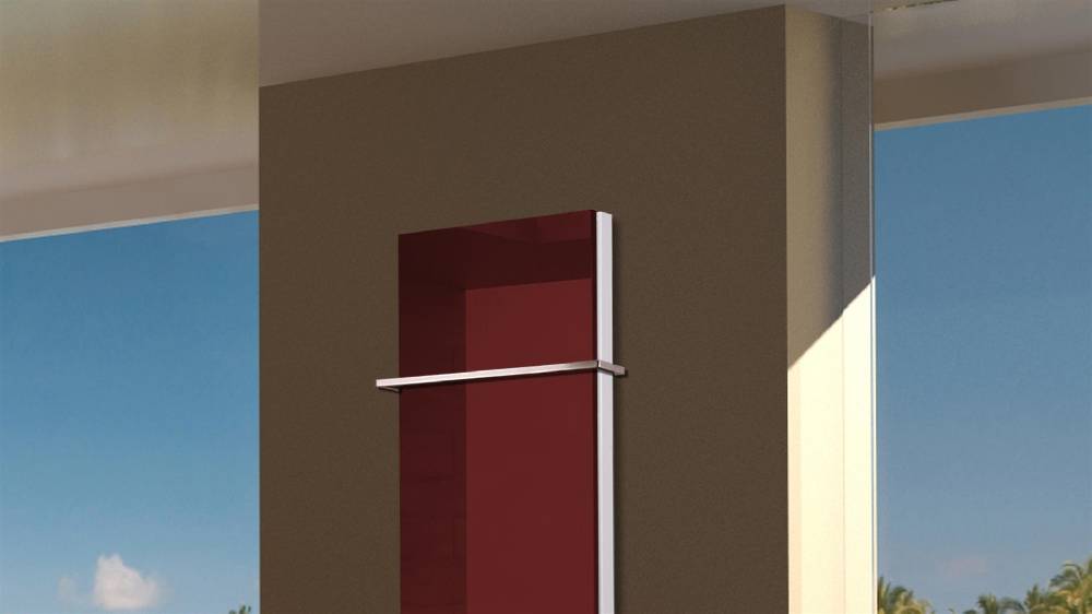 Szagato BADHEIZKÖRPER mit Glas Montevideo 5 Glasfront 120x47cm 1458 Watt rot +1 Halter 15mm SZAGATO Designheizkörper Handtuchheizkörper mit Mittelanschluss Begrenztes Angebot