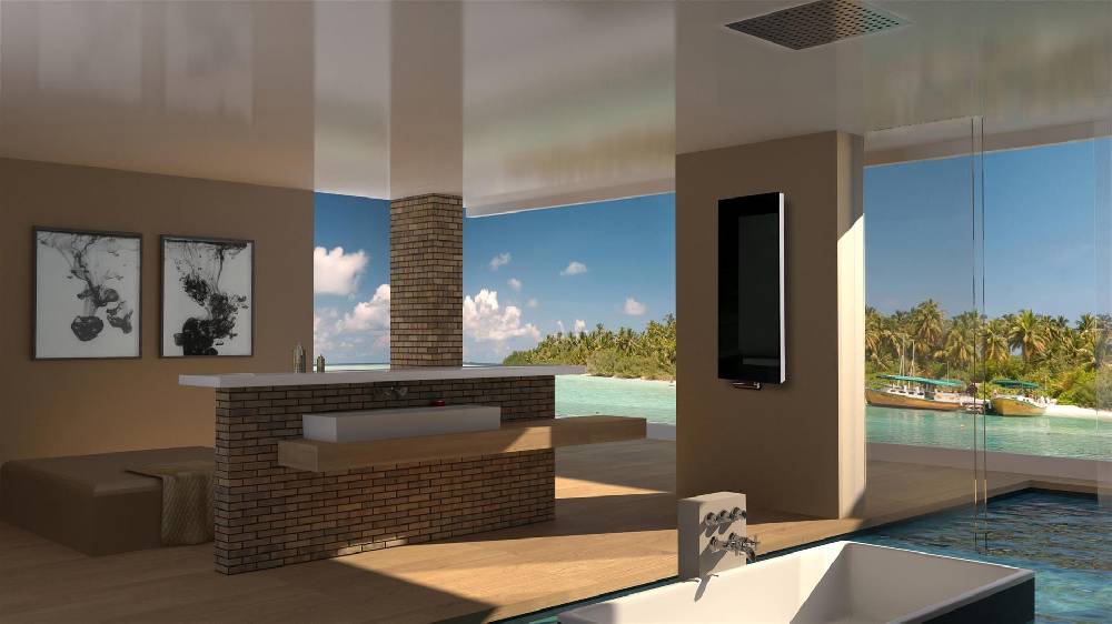 Szagato BADHEIZKÖRPER mit Glas Montevideo 5 Glasfront 120x47cm 1458 Watt schwarz SZAGATO Designheizkörper Handtuchheizkörper Mittelanschluss Handtuchwärmer Exklusivangebot