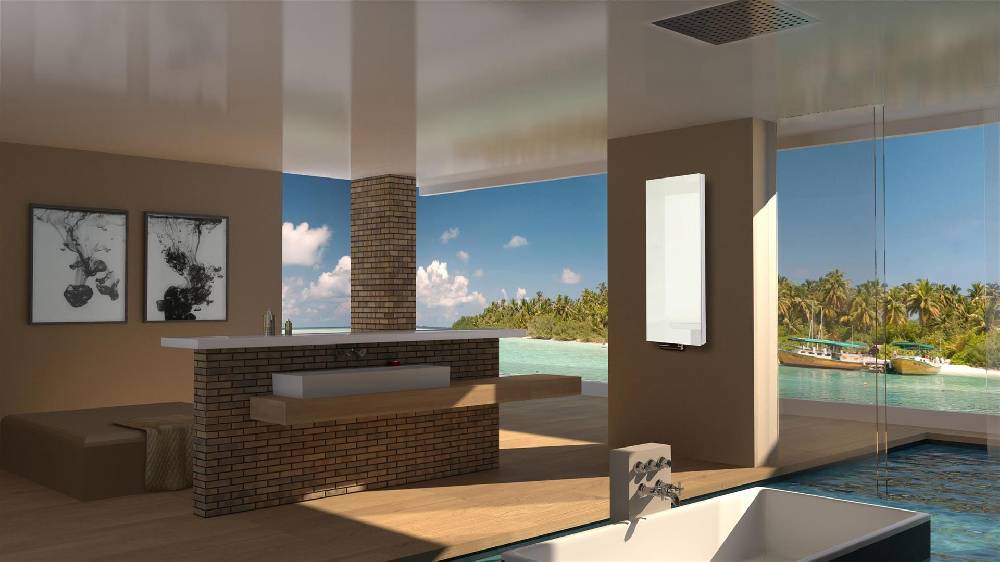 Szagato BADHEIZKÖRPER mit Glas Montevideo 5 Glasfront 120x47cm 1458 Watt weiß SZAGATO Designheizkörper Handtuchheizkörper mit Mittelanschluss Handtuchwärmer Black Friday