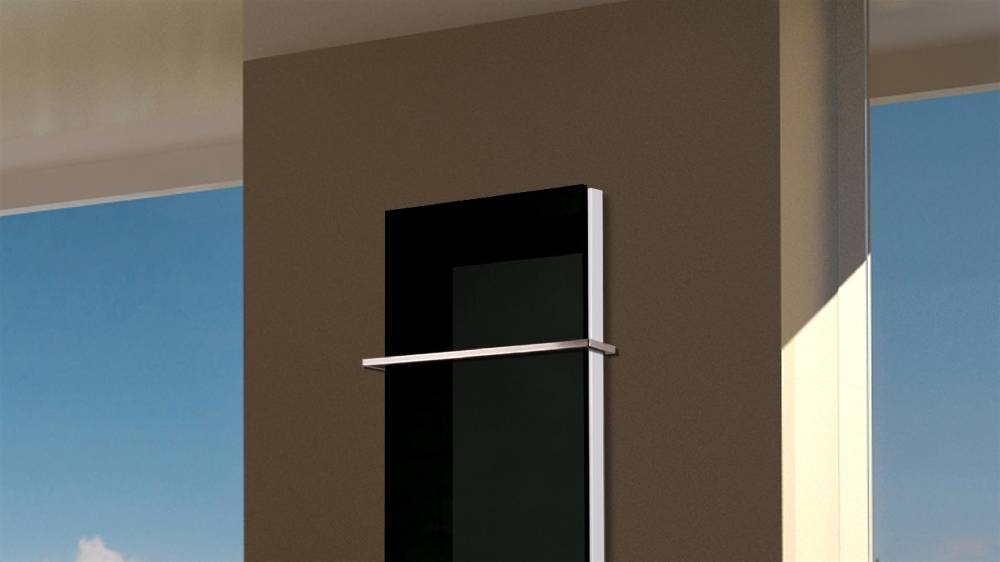 Szagato BADHEIZKÖRPER mit Glas Montevideo 5 Glasfront 120x47cm 1458Watt schwarz +1 Halter 15mm SZAGATO Designheizkörper Handtuchheizkörper Mittelanschluss Cyber Monday