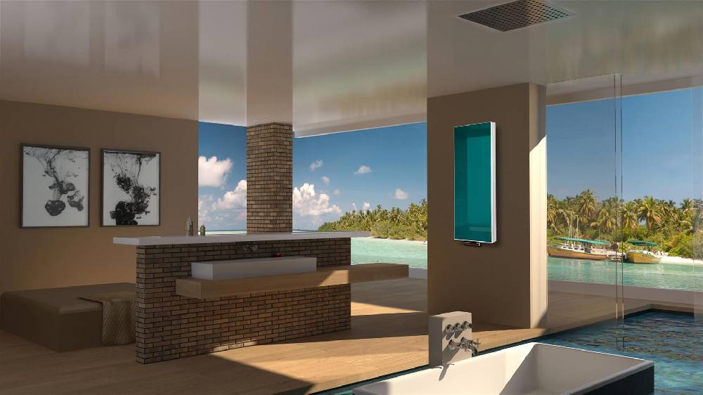 Szagato BADHEIZKÖRPER mit Glas Montevideo 5 Glasfront 120x47cm 1458Watt türkis SZAGATO Designheizkörper Handtuchheizkörper mit Mittelanschluss Handtuchwärmer Osterangebot