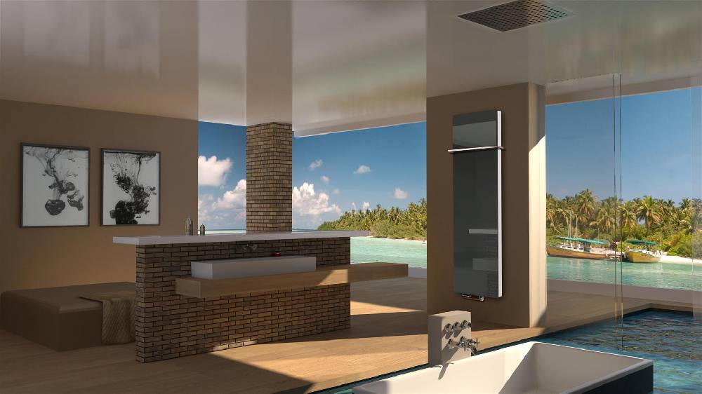 Szagato BADHEIZKÖRPER mit Glas Montevideo 6 Glasfront 180x47cm 1964 Watt anthrazit - moonstone +1 Halter 15mm SZAGATO Designheizkörper mit Mittelanschluss Vatertagsangebot