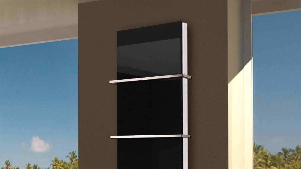 Szagato BADHEIZKÖRPER mit Glas Montevideo 6 Glasfront 180x47cm 1964 Watt schwarz +2 Halter 15mm SZAGATO Designheizkörper Handtuchheizkörper Mittelanschluss Heißer Verkauf