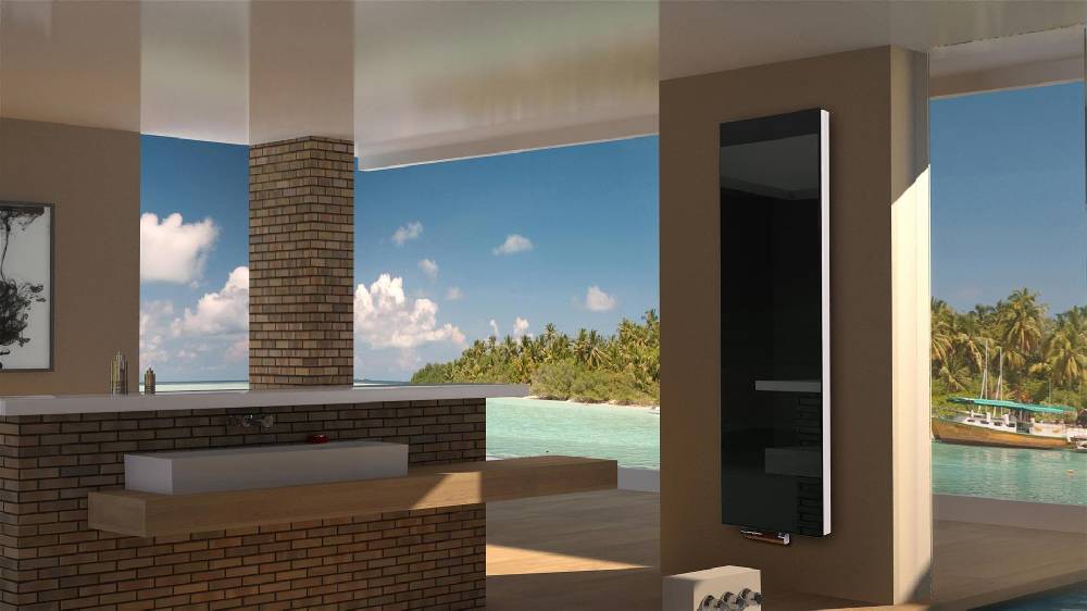 Szagato BADHEIZKÖRPER mit Glas Montevideo 6 Glasfront 180x47cm 1964 Watt schwarz SZAGATO Designheizkörper Handtuchheizkörper Mittelanschluss Handtuchwärmer