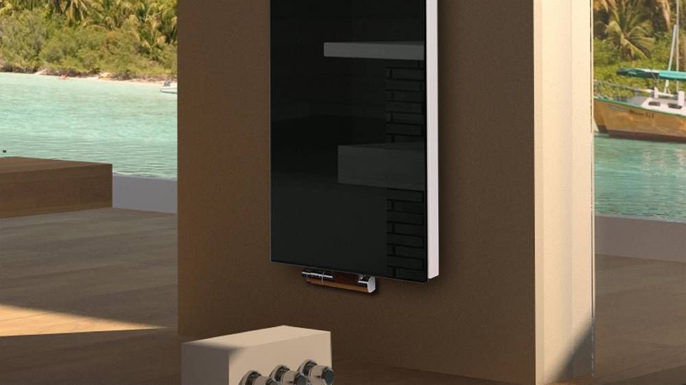 Szagato BADHEIZKÖRPER mit Glas Montevideo 6 Glasfront 180x47cm 1964 Watt schwarz SZAGATO Designheizkörper Handtuchheizkörper Mittelanschluss Handtuchwärmer Top Angebot