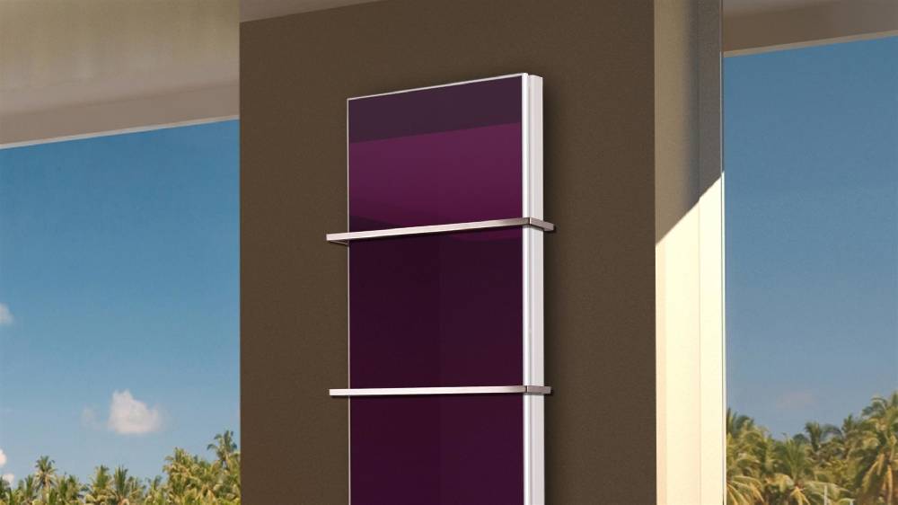 Szagato BADHEIZKÖRPER mit Glas Montevideo 6 Glasfront 180x47cm 1964 Watt violett +2 Halter 15mm SZAGATO Designheizkörper Handtuchheizkörper Mittelanschluss Online Outlet