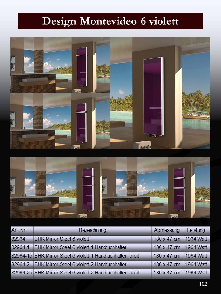 Szagato BADHEIZKÖRPER mit Glas Montevideo 6 Glasfront 180x47cm 1964 Watt violett SZAGATO Designheizkörper Handtuchheizkörper Mittelanschluss Handtuchwärmer Zeitlich begrenztes Angebot