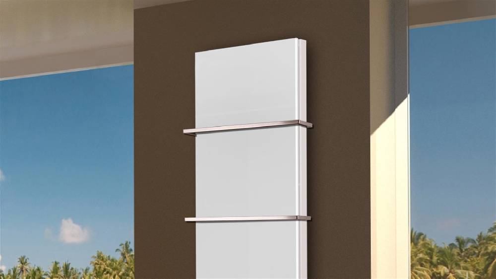 Szagato BADHEIZKÖRPER mit Glas Montevideo 6 Glasfront 180x47cm 1964 Watt weiß +2 Halter 15mm SZAGATO Designheizkörper Handtuchheizkörper mit Mittelanschluss Blitzangebot