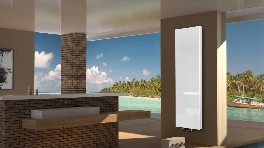 Szagato BADHEIZKÖRPER mit Glas Montevideo 6 Glasfront 180x47cm 1964 Watt weiß SZAGATO Designheizkörper Handtuchheizkörper mit Mittelanschluss Handtuchwärmer