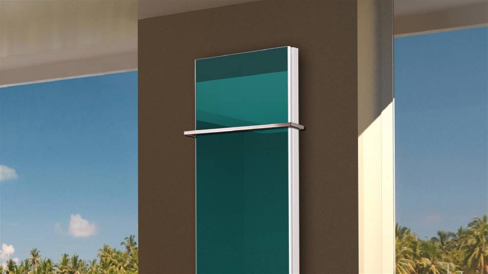 Szagato BADHEIZKÖRPER mit Glas Montevideo 6 Glasfront 180x47cm 1964Watt türkis +1 Halter 15mm SZAGATO Designheizkörper Handtuchheizkörper mit Mittelanschluss Neuheiten