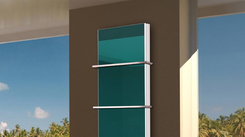 Szagato BADHEIZKÖRPER mit Glas Montevideo 6 Glasfront 180x47cm 1964Watt türkis +2 Halter 15mm SZAGATO Designheizkörper Handtuchheizkörper mit Mittelanschluss Bestseller