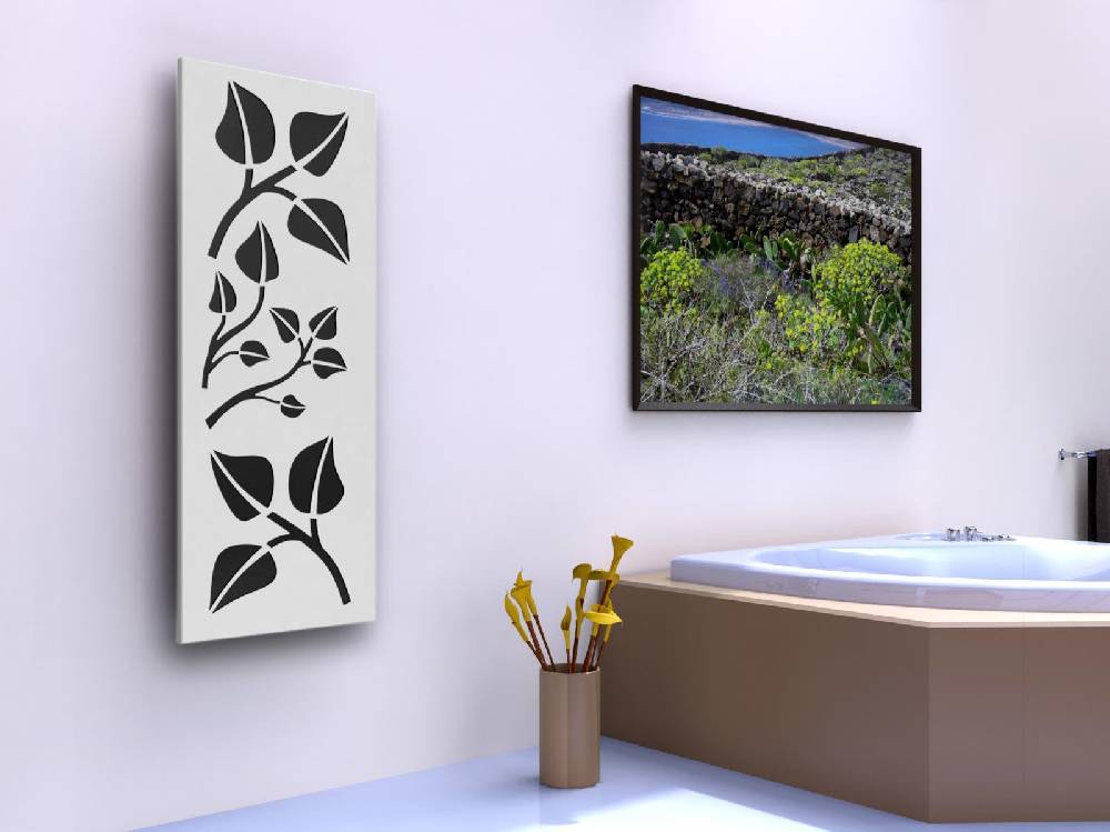 Szagato Badheizkörper mit LED Design Leaves 2 120x47cm 799 Watt weiß SZAGATO Designheizkörper Handtuchheizkörper mit Mittelanschluss Handtuchwärmer