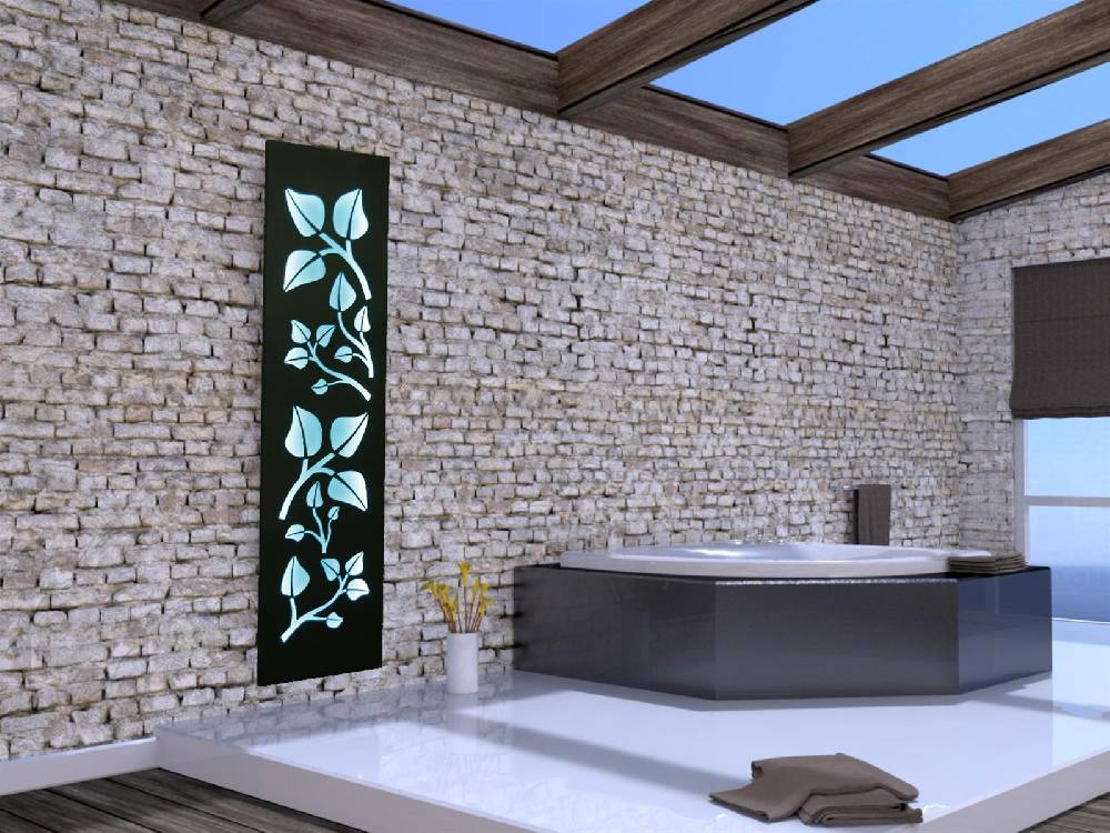 Szagato Badheizkörper mit LED Design Leaves 3 180x47cm 1118 Watt Edelstahl MT SZAGATO Designheizkörper Handtuchheizkörper mit Mittelanschluss Handtuchwärmer