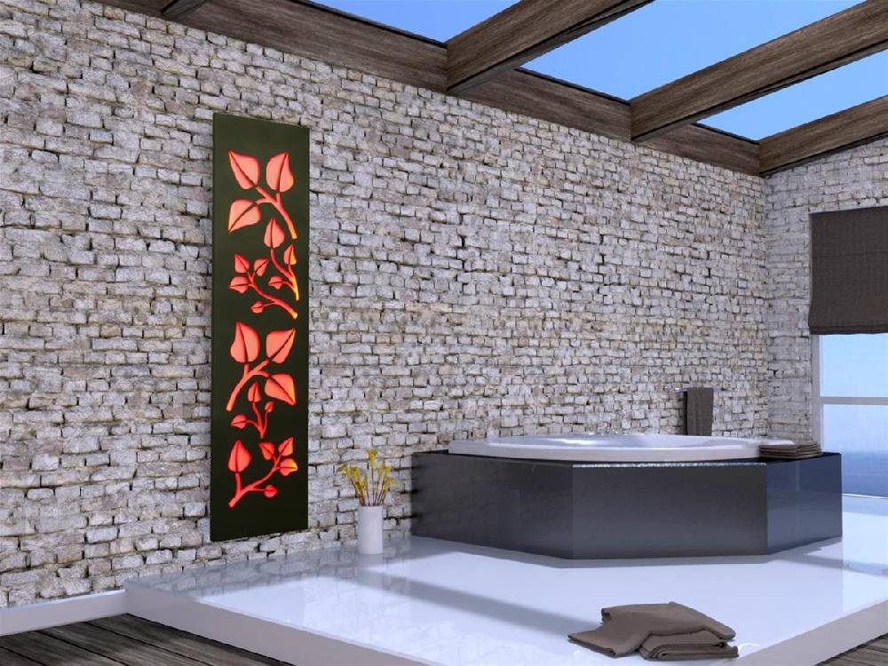 Szagato Badheizkörper mit LED Design Leaves 3 180x47cm 1118 Watt Edelstahl MT SZAGATO Designheizkörper Handtuchheizkörper mit Mittelanschluss Handtuchwärmer Sonderangebote