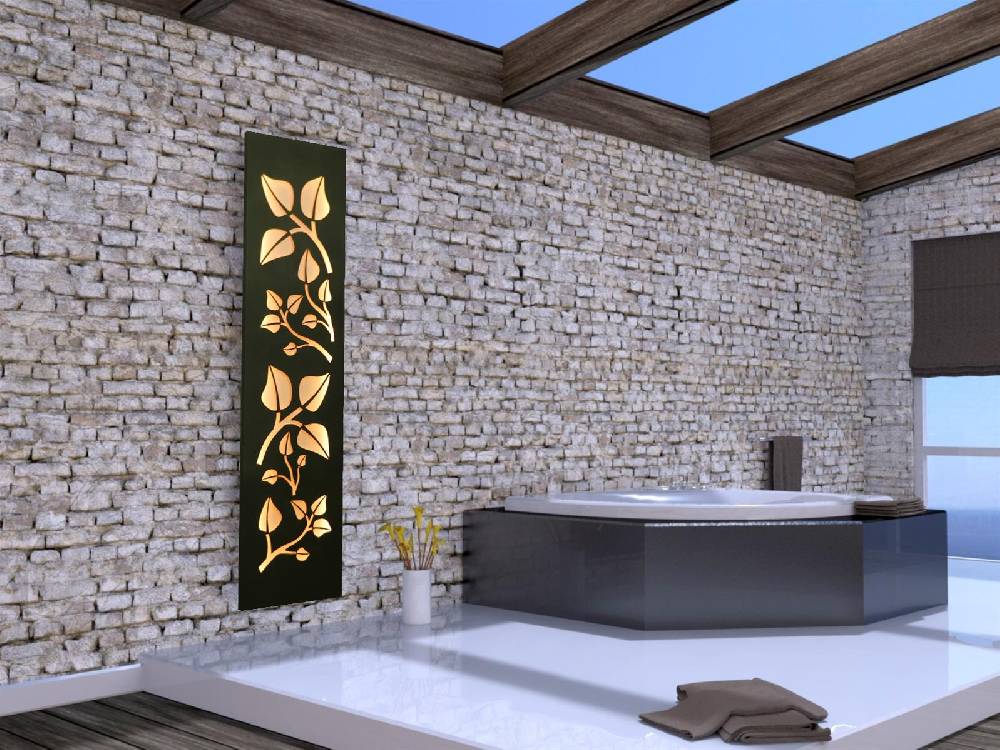 Szagato Badheizkörper mit LED Design Leaves 3 180x47cm 1118 Watt Edelstahl MT SZAGATO Designheizkörper Handtuchheizkörper mit Mittelanschluss Handtuchwärmer Sonderangebote