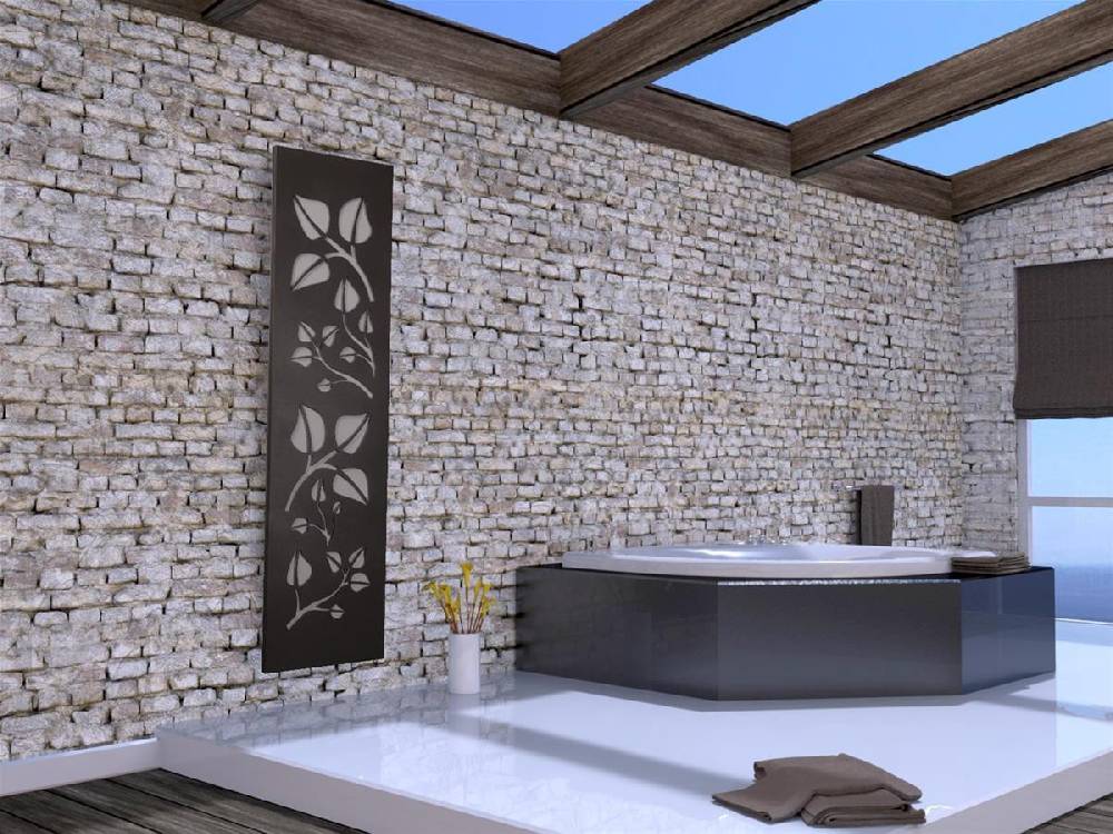 Szagato Badheizkörper mit LED Design Leaves 3 180x47cm 1118 Watt Edelstahl MT SZAGATO Designheizkörper Handtuchheizkörper mit Mittelanschluss Handtuchwärmer Sonderangebote