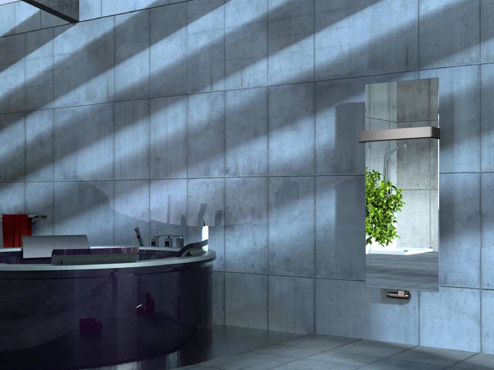 Szagato BADHEIZKÖRPER mit Spiegel Design Mirror 2 120x47cm 799 Watt Edelstahl +1 Halter 50mm SZAGATO Designheizkörper Handtuchheizkörper mit Mittelanschluss