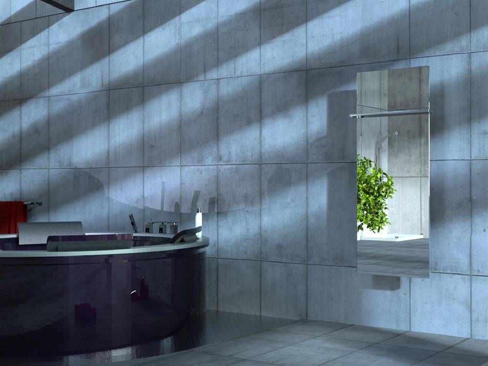 Szagato BADHEIZKÖRPER mit Spiegel Design Mirror 2 120x47cm 799 Watt Edelstahl 3D (+1 Halter glänzend 15mm) SZAGATO Heizkörper Mittelanschluss Handtuchwärmer Super Sparpreis