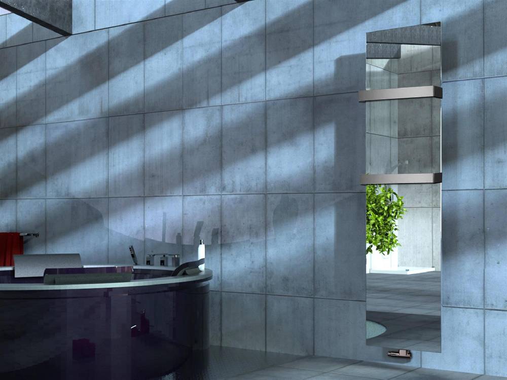 Szagato BADHEIZKÖRPER mit Spiegel Design Mirror 3 180x47cm 1118 Watt Edelstahl (+2 Halter 50mm) SZAGATO Designheizkörper mit Mittelanschluss Handtuchwärmer