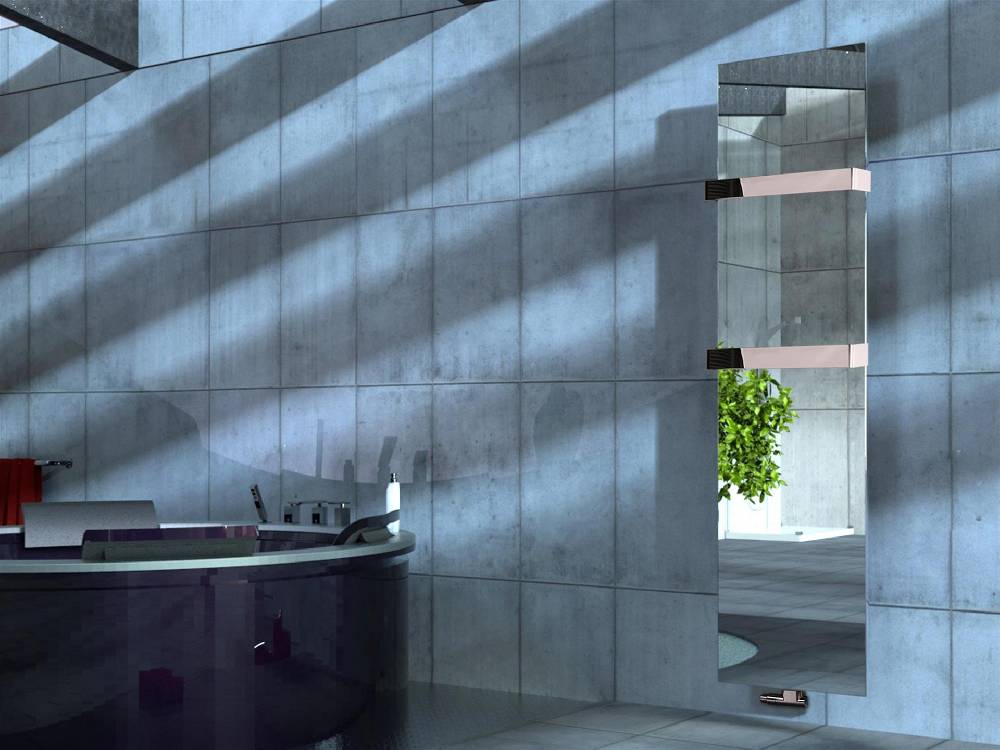 Szagato BADHEIZKÖRPER mit Spiegel Design Mirror 3 180x47cm 1118 Watt Edelstahl (+2 Halter glänzend 50mm) SZAGATO Designheizkörper mit Mittelanschluss Nur für heute