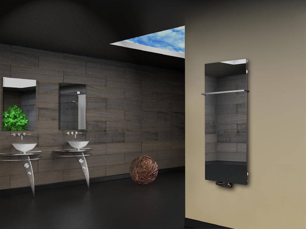 Szagato Badheizkörper mit Spiegel Design Montevideo 2 (Spiegelfront) 120x47cm 799 Watt Spiegel (+1 Halter 15mm) SZAGATO Designheizkörper mit Mittelanschluss Fabrikladen