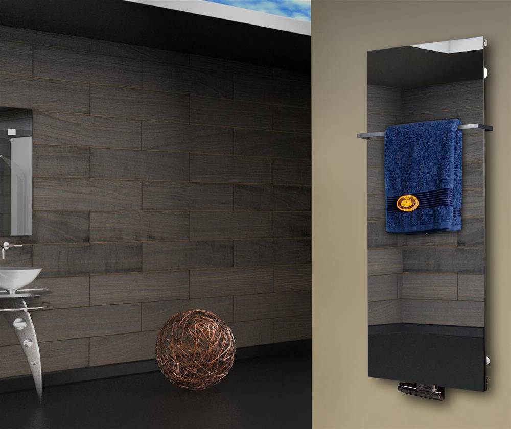 Szagato Badheizkörper mit Spiegel Design Montevideo 2 (Spiegelfront) 120x47cm 799 Watt Spiegel (+1 Halter 15mm) SZAGATO Designheizkörper mit Mittelanschluss Fabrikladen