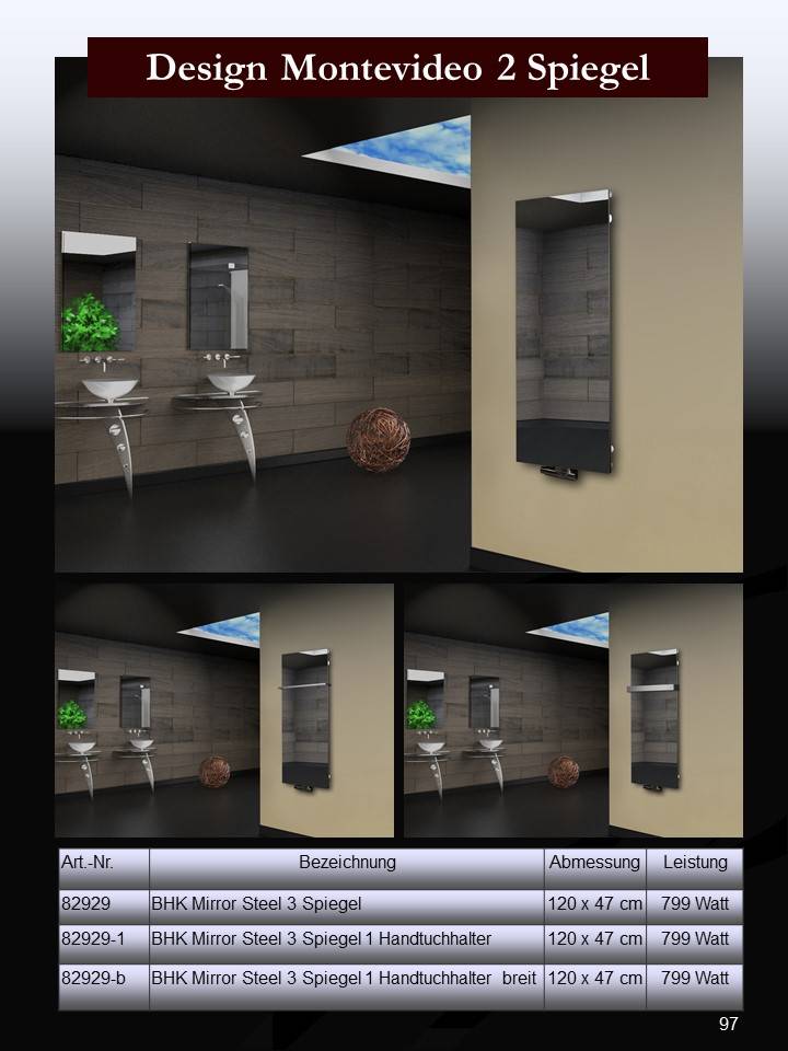 Szagato Badheizkörper mit Spiegel Design Montevideo 2 Spiegelfront 120x47cm 799 Watt SZAGATO Heizkörper Handtuchheizkörper mit Mittelanschluss Handtuchwärmer Speichern exportieren