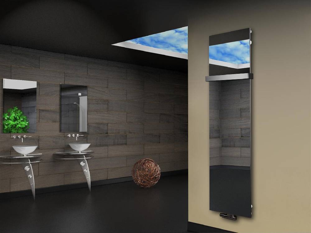 Szagato Badheizkörper mit Spiegel Design Montevideo 3 (Spiegelfront) 180x47cm 1118 Watt (+1 Halter 50mm) SZAGATO Designheizkörper mit Mittelanschluss