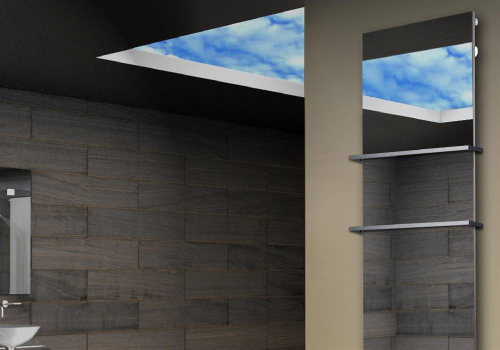 Szagato Badheizkörper mit Spiegel Design Montevideo 3 (Spiegelfront) 180x47cm 1118 Watt (+2 Halter 15mm) SZAGATO Designheizkörper mit Mittelanschluss zollfrei