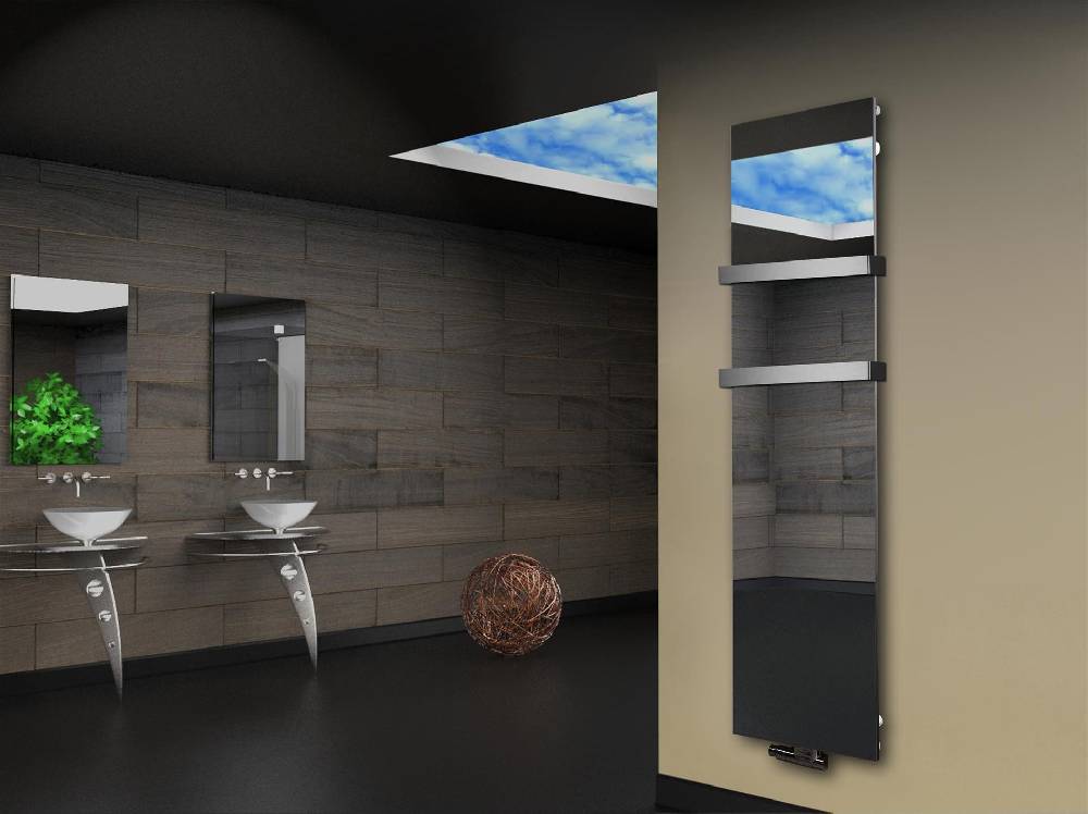 Szagato Badheizkörper mit Spiegel Design Montevideo 3 (Spiegelfront) 180x47cm 1118 Watt (+2 Halter 50mm) SZAGATO Designheizkörper mit Mittelanschluss