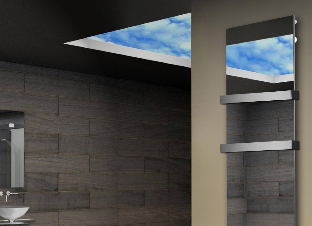 Szagato Badheizkörper mit Spiegel Design Montevideo 3 (Spiegelfront) 180x47cm 1118 Watt (+2 Halter 50mm) SZAGATO Designheizkörper mit Mittelanschluss 50% Rabatt für begrenzte Zeit