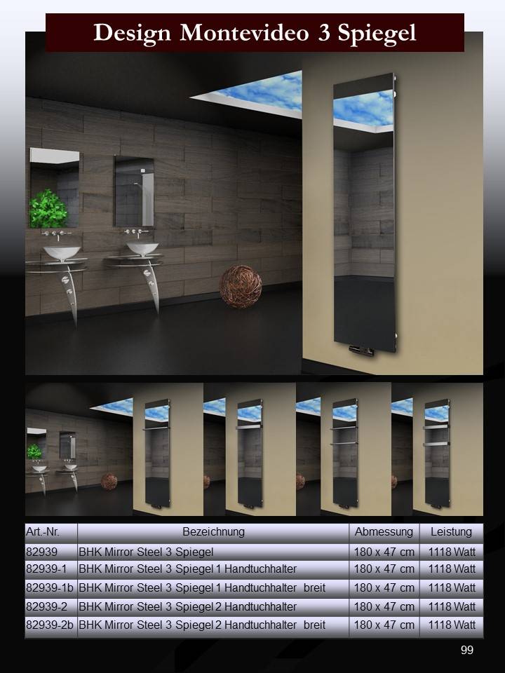 Szagato Badheizkörper mit Spiegel Design Montevideo 3 Spiegelfront 180x47cm 1118 Watt Spiegel SZAGATO Handtuchheizkörper mit Mittelanschluss Handtuchwärmer Rabatte dieses Monats