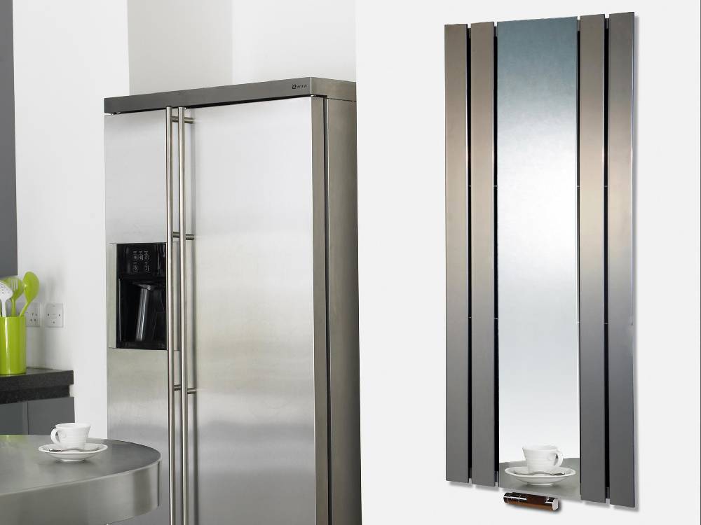 Szagato BADHEIZKÖRPER mit Spiegel Design Shanghai 2 120 x 55cm 581 Watt Edelstahloptik SZAGATO Hadntuchwärmer Handtuchheizkörper mit Mittelanschluss