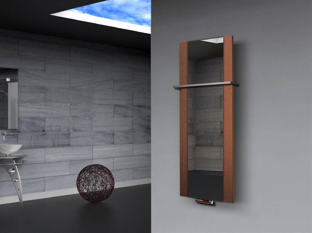 Szagato BADHEIZKÖRPER mit Spiegel Design Singapur 2 120x47cm 799 Watt braun (+1 Halter 15mm) SZAGATO Designheizkörper mit Mittelanschluss Handtuchwärmer im Angebot