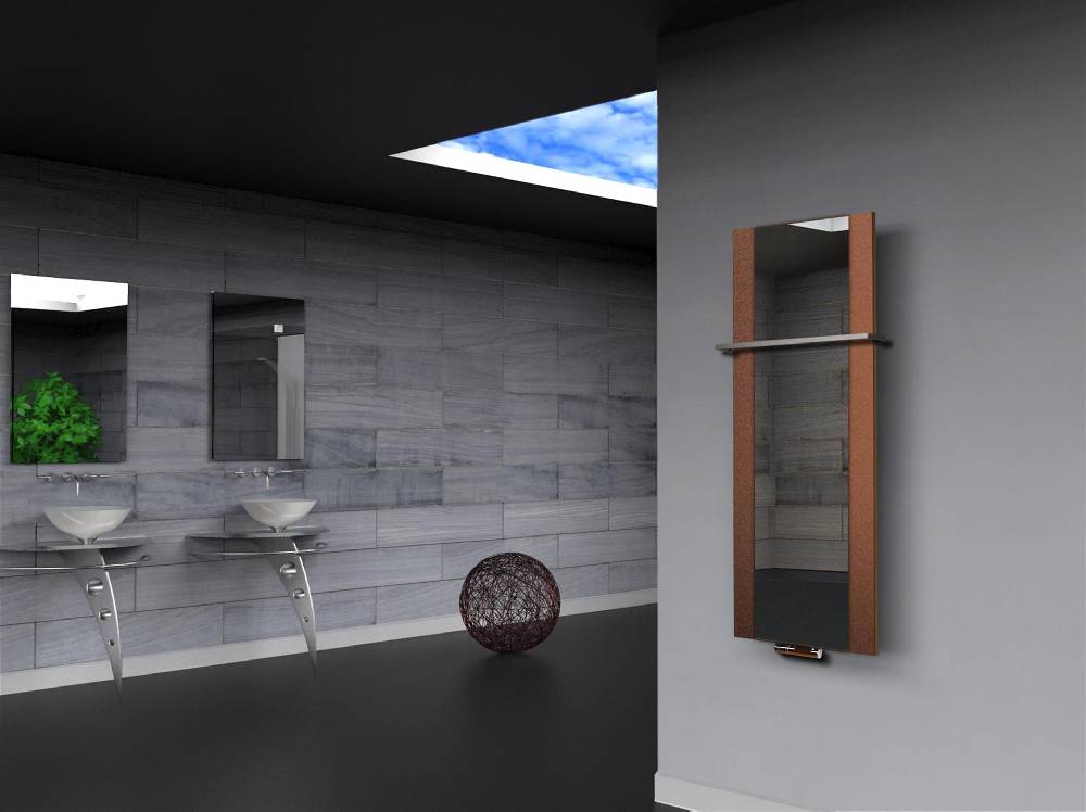 Szagato BADHEIZKÖRPER mit Spiegel Design Singapur 2 120x47cm 799 Watt braun (+1 Halter 15mm) SZAGATO Designheizkörper mit Mittelanschluss Handtuchwärmer im Angebot