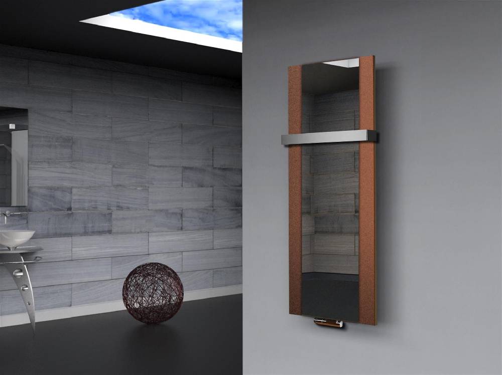 Szagato BADHEIZKÖRPER mit Spiegel Design Singapur 2 120x47cm 799 Watt braun (+1 Halter 50mm) SZAGATO Designheizkörper mit Mittelanschluss Handtuchwärmer Schlussverkauf