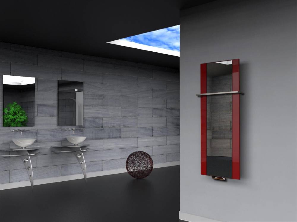 Szagato BADHEIZKÖRPER mit Spiegel Design Singapur 2 120x47cm 799 Watt rot (+1 Halter 15mm) SZAGATO Designheizkörper mit Mittelanschluss Handtuchwärmer Fabrikverkauf