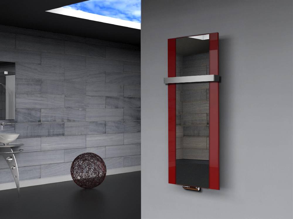 Szagato BADHEIZKÖRPER mit Spiegel Design Singapur 2 120x47cm 799 Watt rot (+1 Halter 50mm) SZAGATO Designheizkörper mit Mittelanschluss Handtuchwärmer Meist gekauft