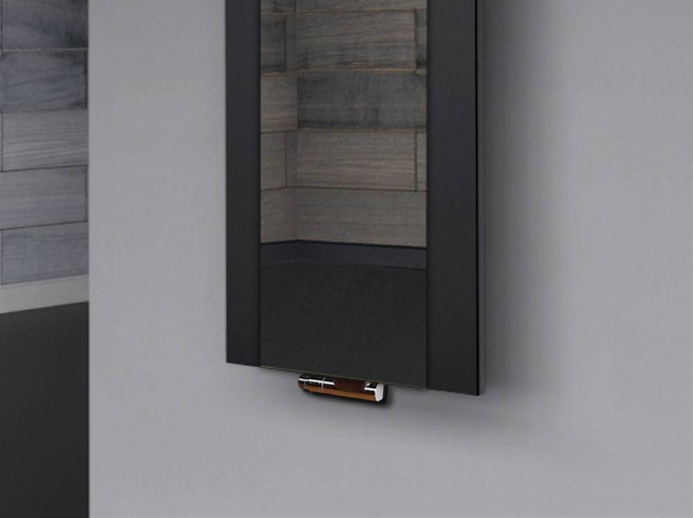 Szagato BADHEIZKÖRPER mit Spiegel Design Singapur 2 120x47cm 799 Watt schwarz (+1 Halter 15mm) SZAGATO Designheizkörper mit Mittelanschluss Handtuchwärmer Kostenloser Versand