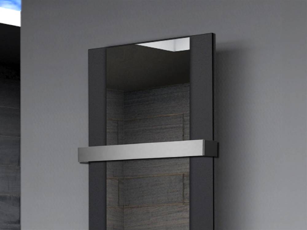 Szagato BADHEIZKÖRPER mit Spiegel Design Singapur 2 120x47cm 799 Watt schwarz (+1 Halter 50mm) SZAGATO Designheizkörper mit Mittelanschluss Handtuchwärmer Limitierter Zeitrabatt