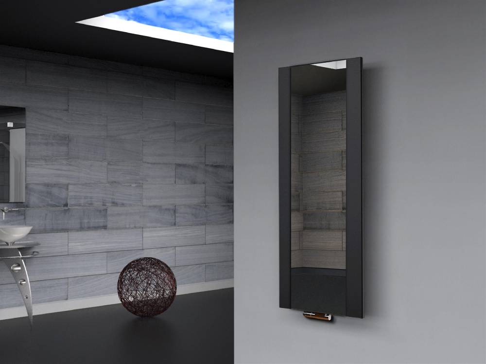 Szagato BADHEIZKÖRPER mit Spiegel Design Singapur 2 120x47cm 799 Watt schwarz SZAGATO Designheizkörper Handtuchheizkörper mit Mittelanschluss Handtuchwärmer Fabrik Onlineshop