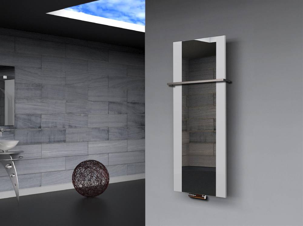 Szagato BADHEIZKÖRPER mit Spiegel Design Singapur 2 120x47cm 799 Watt weiß (+1 Halter 15mm) SZAGATO Designheizkörper Handtuchheizkörper mit Mittelanschluss